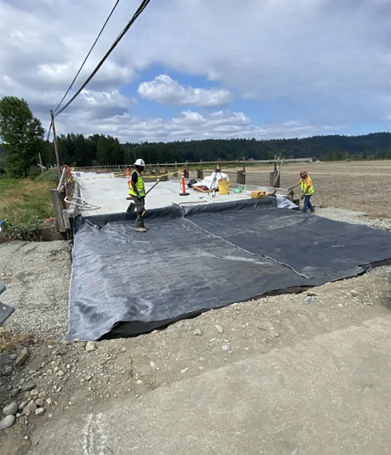 Geotextile wrap applied to bridge.