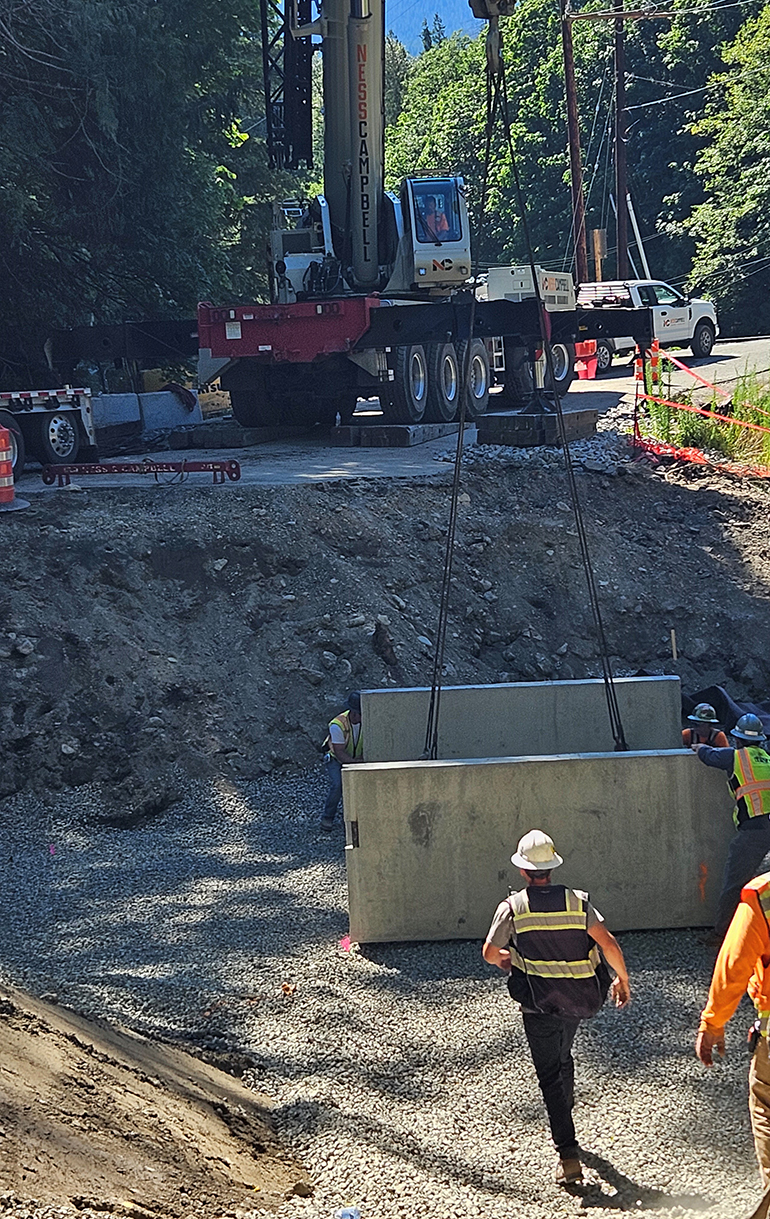 Crane work on NE Old Cascade Highway.