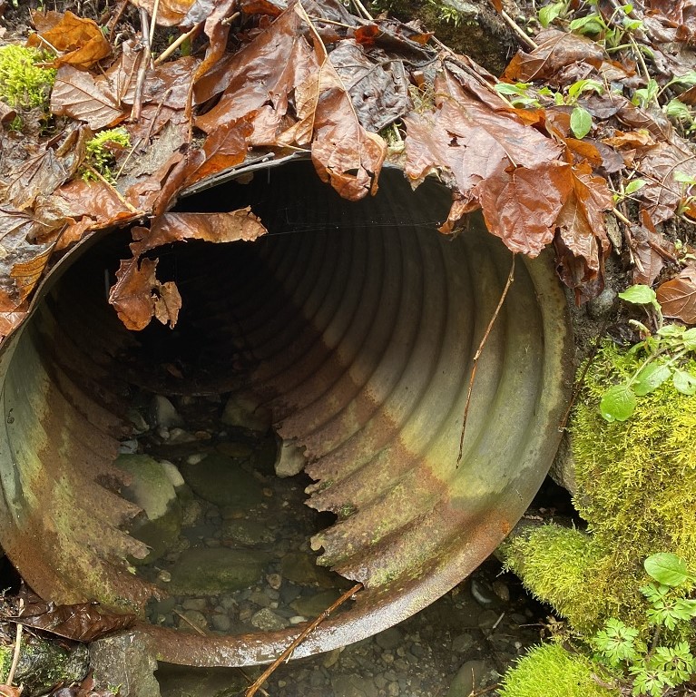 Rusted and damaged culvert pipe.