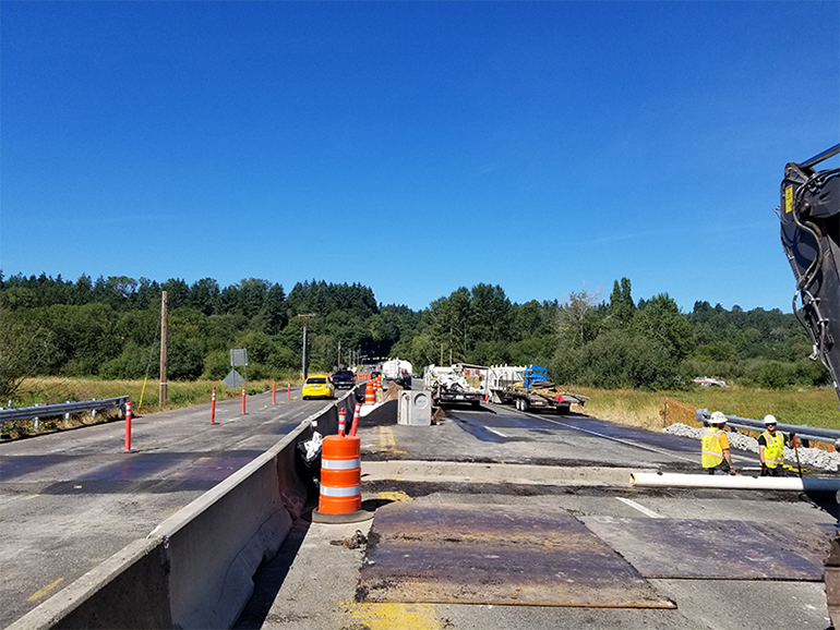 Work on the S 277th Street Bridge on August 11, 2021.