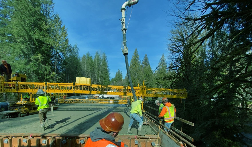 Crews put down reinforcing rebar before the concrete is poured for the new bridge deck.