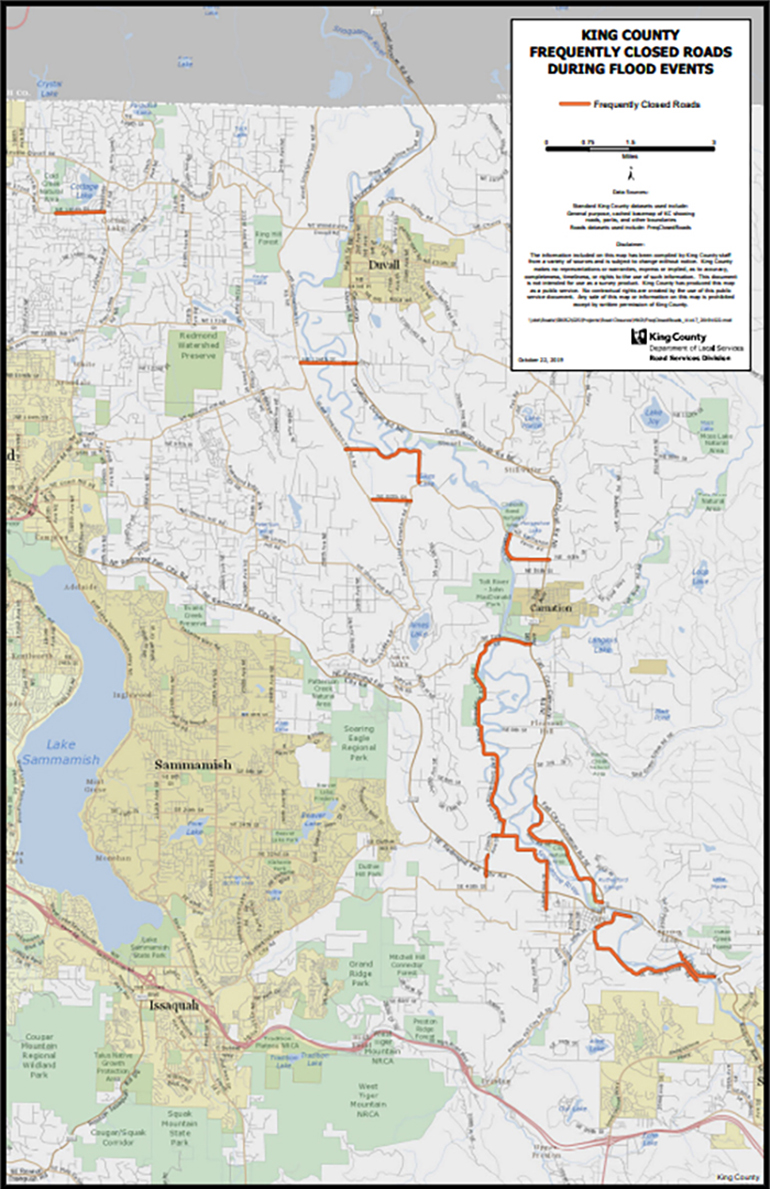 Map showing roads that frequently flood.