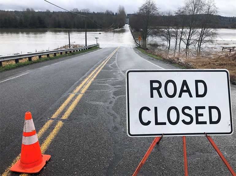 Flooded road in unincorporated King County.