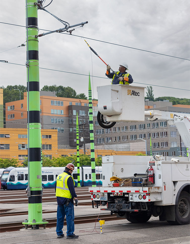 Rail workers and truck